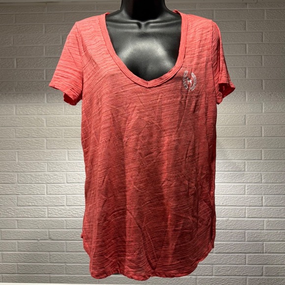 PINK Victoria's Secret Coral V-Neck T-Shirt Short Sleeve Cute Casual Top - Picture 1 of 4